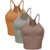imageODODOS Womens Crop 3Pack Waffle Knit Seamless Camisole Cropped Tank TopsClovegreen Milieuginger
