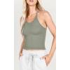imageODODOS Womens Crop 3Pack Waffle Knit Seamless Camisole Cropped Tank TopsClovegreen Milieuginger
