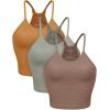 imageODODOS Womens Crop 3Pack Waffle Knit Seamless Camisole Cropped Tank TopsClovegreen Milieuginger