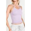 imageODODOS Womens Crop 3Pack Waffle Knit Seamless Camisole Cropped Tank TopsLilacmilky Blueriver