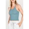 imageODODOS Womens Crop 3Pack Waffle Knit Seamless Camisole Cropped Tank TopsLilacmilky Blueriver
