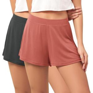 imageODODOS 2Pack Modal Soft Lounge Shorts for Women High Waist Casual Sleepwear Cozy Pajama Bottom3quot InseamBlackindian Redwashed
