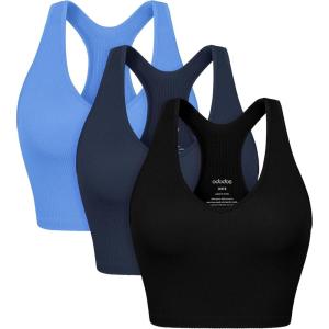 imageODODOS 3Pack Seamless Racerback Crop Tank for Women Ribbed Knit Soft Crop TopsBlacknavyblue