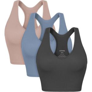 imageODODOS 3Pack Seamless Racerback Crop Tank for Women Ribbed Knit Soft Crop TopsCharcoaldusty Bluebark