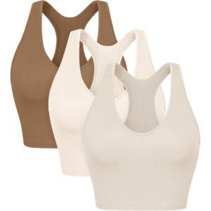 imageODODOS 3Pack Seamless Racerback Crop Tank for Women Ribbed Knit Soft Crop TopsIvorystar Whiteermine