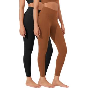 imageODODOS ODLEX 2Pack High Waist 78 Length Workout Leggings for Women 25quot  28quot Tummy Control Atheltic Yoga PantsBlackcaramel