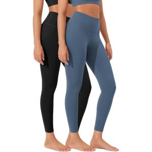 imageODODOS ODLEX 2Pack High Waist 78 Length Workout Leggings for Women 25quot  28quot Tummy Control Atheltic Yoga PantsBlackink Blue