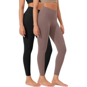 imageODODOS ODLEX 2Pack High Waist 78 Length Workout Leggings for Women 25quot  28quot Tummy Control Atheltic Yoga PantsBlackpurple Taupe