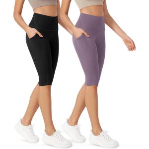 imageODODOS ODLEX 2Pack High Waist Workout Capris with Pockets for Women 14quot  19quot Yoga Capri LeggingsBlackash Violet