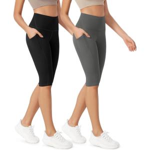 imageODODOS ODLEX 2Pack High Waist Workout Capris with Pockets for Women 14quot  19quot Yoga Capri LeggingsBlackcharcoal