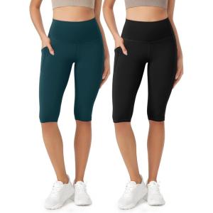 imageODODOS ODLEX 2Pack High Waist Workout Capris with Pockets for Women 14quot  19quot Yoga Capri LeggingsBlackforest Teal