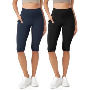 imageODODOS ODLEX 2Pack High Waist Workout Capris with Pockets for Women 14quot  19quot Yoga Capri LeggingsBlacknavy