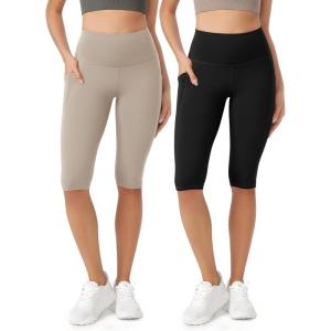 imageODODOS ODLEX 2Pack High Waist Workout Capris with Pockets for Women 14quot  19quot Yoga Capri LeggingsBlacktaupe