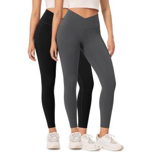 imageODODOS 2 Pack Buttery Soft Cross Waist Leggings with Pockets for Women ODCLOUD 25quot  28quot Crossover Lounge Yoga PantsBlackcharcoal