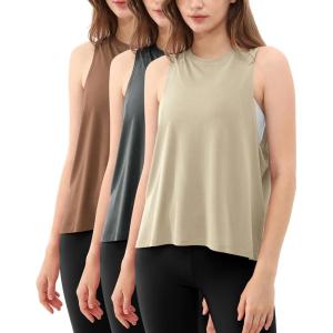 imageODODOS 3Pack Loose Tank Tops for Women Sleeveless Gym Athletic Workout Tops Yoga ShirtsAbalonecharcoalcocoa Brown Long