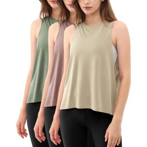 imageODODOS 3Pack Loose Tank Tops for Women Sleeveless Gym Athletic Workout Tops Yoga ShirtsAbalonedusty Rosesage Green Long