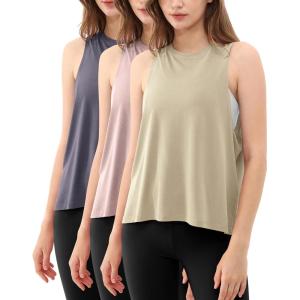 imageODODOS 3Pack Loose Tank Tops for Women Sleeveless Gym Athletic Workout Tops Yoga ShirtsAbalonelavendernavy Blue Long