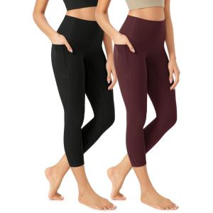 imageODODOS ODCLOUD 2Pack Buttery Soft Lounge Yoga Leggings with Pockets for Women 23quot  25quot  28quot High Waist Yoga PantsBlackburgundy