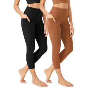 imageODODOS ODCLOUD 2Pack Buttery Soft Lounge Yoga Leggings with Pockets for Women 23quot  25quot  28quot High Waist Yoga PantsBlackcaramel