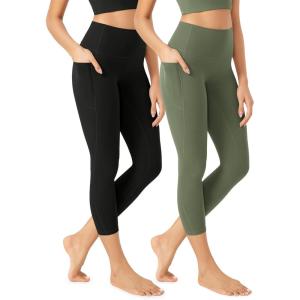 imageODODOS ODCLOUD 2Pack Buttery Soft Lounge Yoga Leggings with Pockets for Women 23quot  25quot  28quot High Waist Yoga PantsBlackdark Olive
