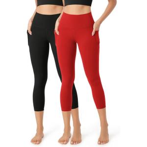 imageODODOS ODCLOUD 2Pack Buttery Soft Lounge Yoga Leggings with Pockets for Women 23quot  25quot  28quot High Waist Yoga PantsBlackred