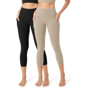imageODODOS ODCLOUD 2Pack Buttery Soft Lounge Yoga Leggings with Pockets for Women 23quot  25quot  28quot High Waist Yoga PantsBlackshaker Beige
