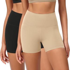 imageODODOS ODCLOUD 2Pack Lounge Yoga Shorts for Women 4quot  6quot  8quot 10quot High Waist Buttery Soft Biker ShortsBlackbeige