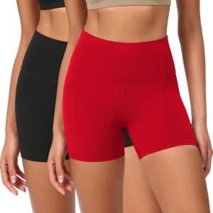 imageODODOS ODCLOUD 2Pack Lounge Yoga Shorts for Women 4quot  6quot  8quot 10quot High Waist Buttery Soft Biker ShortsBlackred