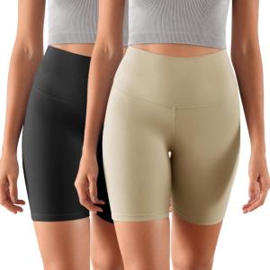 imageODODOS ODCLOUD 2Pack Lounge Yoga Shorts for Women 4quot  6quot  8quot 10quot High Waist Buttery Soft Biker ShortsBlackshaker Beige