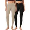 imageODODOS 2 Pack Buttery Soft Cross Waist Leggings for Women ODCLOUD 25quot  28quot Crossover Lounge Yoga PantsBlackshaker Beige