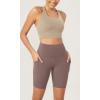 imageODODOS ODLEX 2Pack High Waist Workout Shorts with Pockets for Women 6quot8quot Inseam Tummy Control Gym Athletic Biker ShortsBlackpurple Taupe