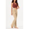 imageODODOS Womens Cross Waist Bootcut Yoga Pants with Inner Pocket Non See Through Bootleg Gym Workout PantsBeige