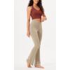 imageODODOS Womens Cross Waist Bootcut Yoga Pants with Inner Pocket Non See Through Bootleg Gym Workout PantsShaker Beige