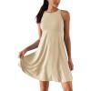 imageODODOS Casual Flare Tank Dress for Women Summer Sleeveless Sundress Mini Skater DressBeige