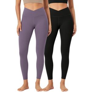 imageODODOS 2 Pack Buttery Soft Cross Waist Leggings for Women ODCLOUD 25quot  28quot Crossover Lounge Yoga PantsBlackash Violet
