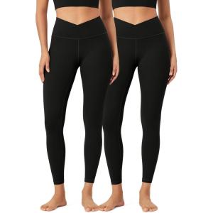 imageODODOS 2 Pack Buttery Soft Cross Waist Leggings for Women ODCLOUD 25quot  28quot Crossover Lounge Yoga PantsBlackblack