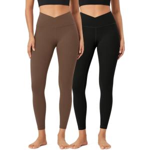 imageODODOS 2 Pack Buttery Soft Cross Waist Leggings for Women ODCLOUD 25quot  28quot Crossover Lounge Yoga PantsBlackbrunette