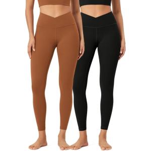 imageODODOS 2 Pack Buttery Soft Cross Waist Leggings for Women ODCLOUD 25quot  28quot Crossover Lounge Yoga PantsBlackcaramel
