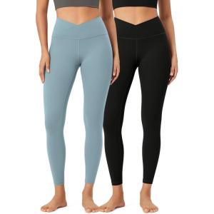 imageODODOS 2 Pack Buttery Soft Cross Waist Leggings for Women ODCLOUD 25quot  28quot Crossover Lounge Yoga PantsBlackchambray