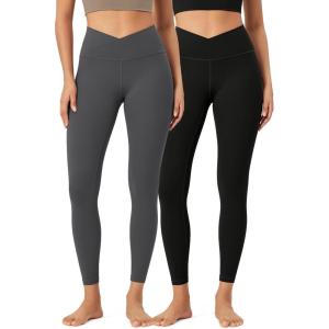 imageODODOS 2 Pack Buttery Soft Cross Waist Leggings for Women ODCLOUD 25quot  28quot Crossover Lounge Yoga PantsBlackcharcoal