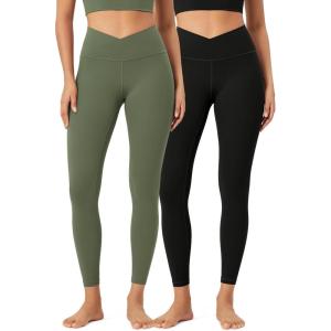 imageODODOS 2 Pack Buttery Soft Cross Waist Leggings for Women ODCLOUD 25quot  28quot Crossover Lounge Yoga PantsBlackdark Olive