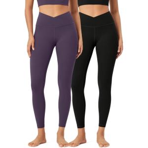 imageODODOS 2 Pack Buttery Soft Cross Waist Leggings for Women ODCLOUD 25quot  28quot Crossover Lounge Yoga PantsBlackdark Purple