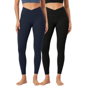 imageODODOS 2 Pack Buttery Soft Cross Waist Leggings for Women ODCLOUD 25quot  28quot Crossover Lounge Yoga PantsBlackdeep Navy