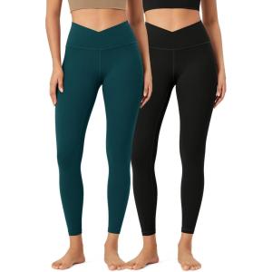 imageODODOS 2 Pack Buttery Soft Cross Waist Leggings for Women ODCLOUD 25quot  28quot Crossover Lounge Yoga PantsBlackforest Teal