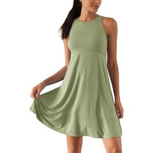imageODODOS Casual Flare Tank Dress for Women Summer Sleeveless Sundress Mini Skater DressOlive Green