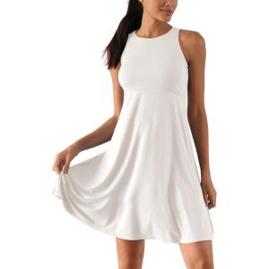 imageODODOS Casual Flare Tank Dress for Women Summer Sleeveless Sundress Mini Skater DressWhite