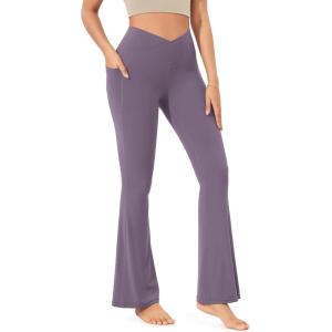 imageODODOS Cloud Feeling Crossover Flared Pants with Pockets for Women Cross Waist Bootcut Lounge Yoga Pants 30quot  32quot InseamAsh Violet