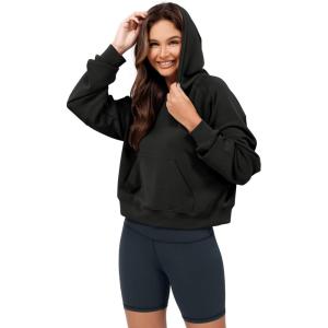 imageODODOS Modal Soft Long Sleeve Cropped Hoodie for Women Oversized Pullover Sweatshirts with PocketBlack