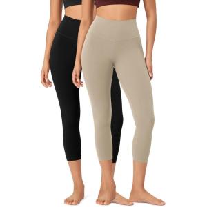 imageODODOS ODCLOUD 2Pack Buttery Soft Lounge Yoga Leggings for Women 23quot  25quot 28quot High Waist Yoga PantsBlackshaker Beige