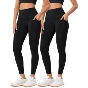 imageODODOS ODLEX 2Pack 78 High Waist Workout Leggings with Pockets for Women 25quot 28quot Tummy Control Athletic Yoga Pants1blackblack
